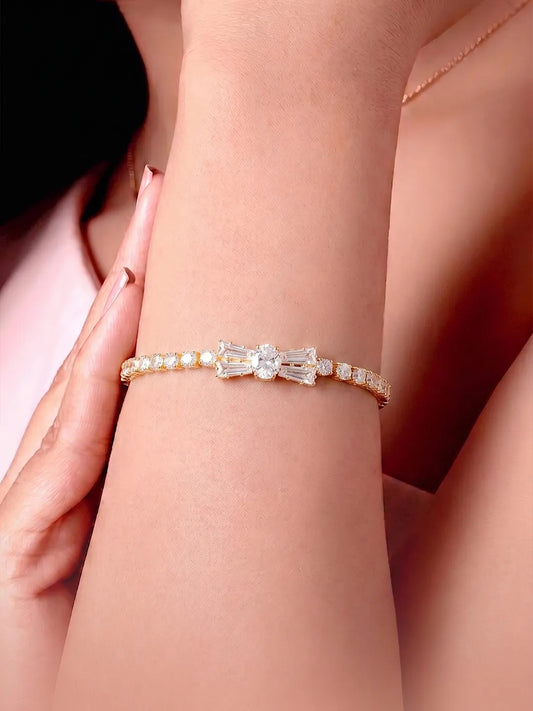 Gold Plated Baguette Bow Bracelet
