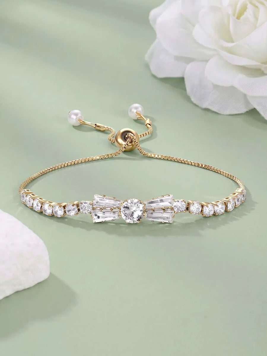 Gold Plated Baguette Bow Bracelet