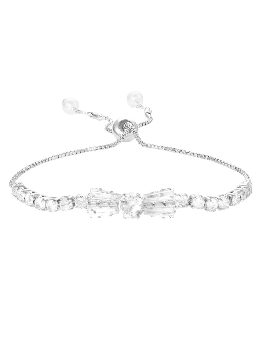 Rodium Plated Baguette Bow Bracelet