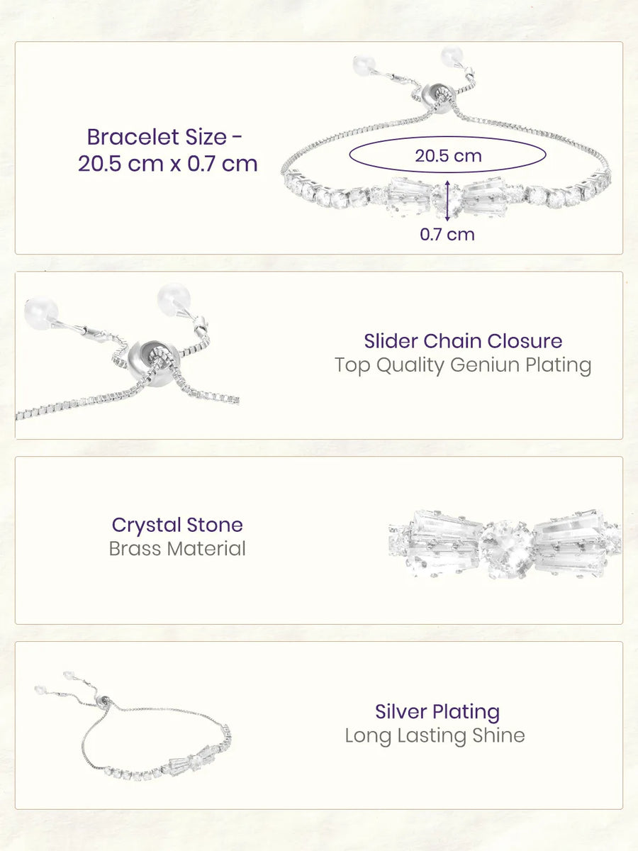 Rodium Plated Baguette Bow Bracelet