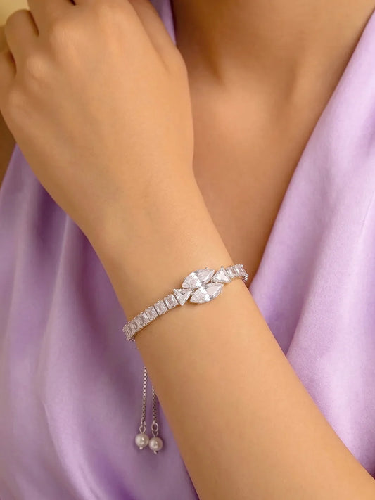 Rodium Plated Twin Marquise Bracelet