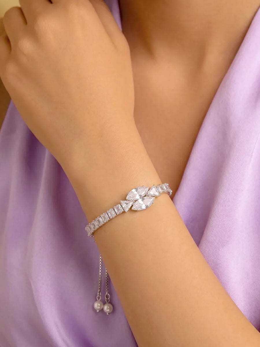Rodium Plated Twin Marquise Bracelet