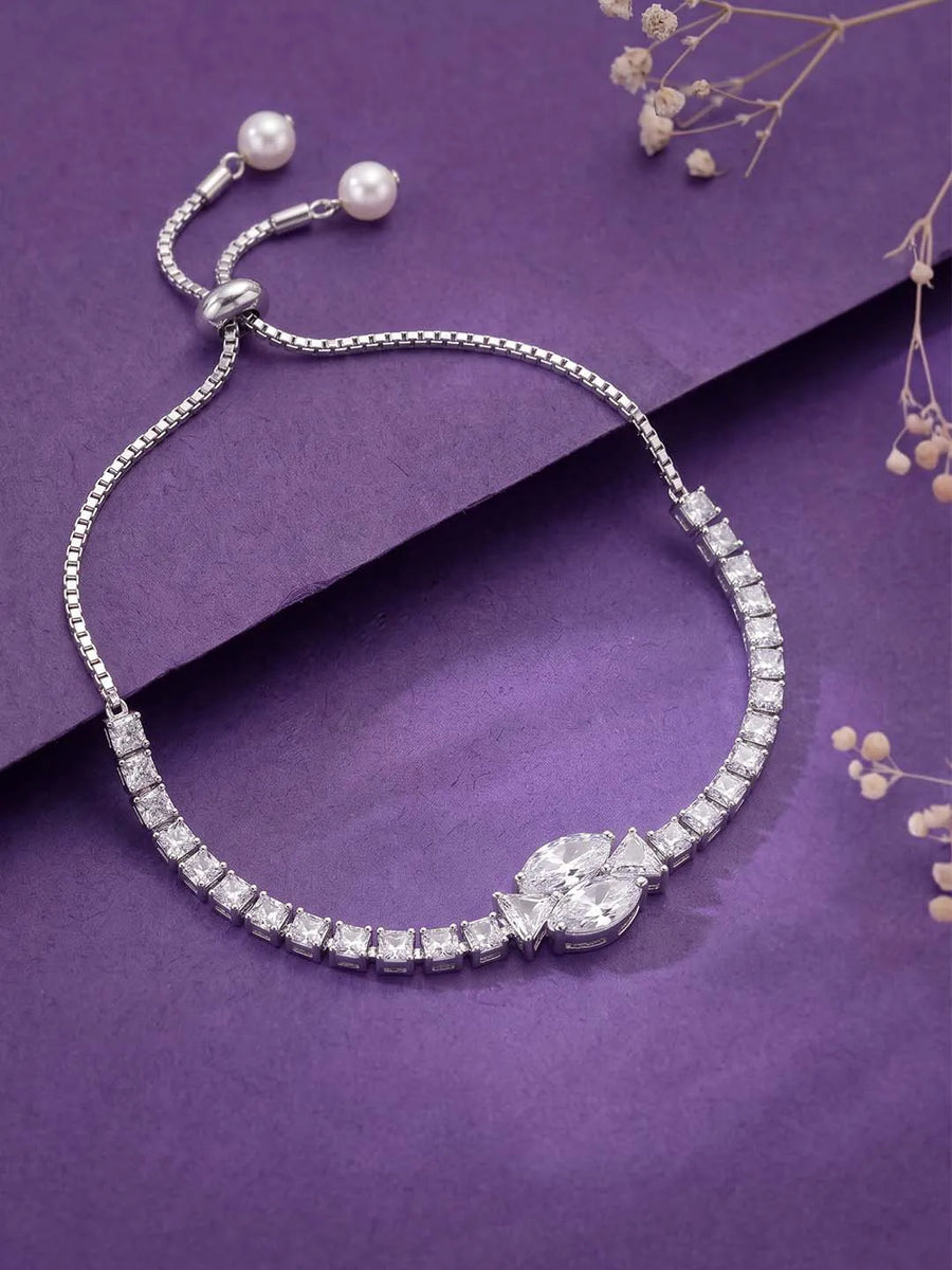 Rodium Plated Twin Marquise Bracelet