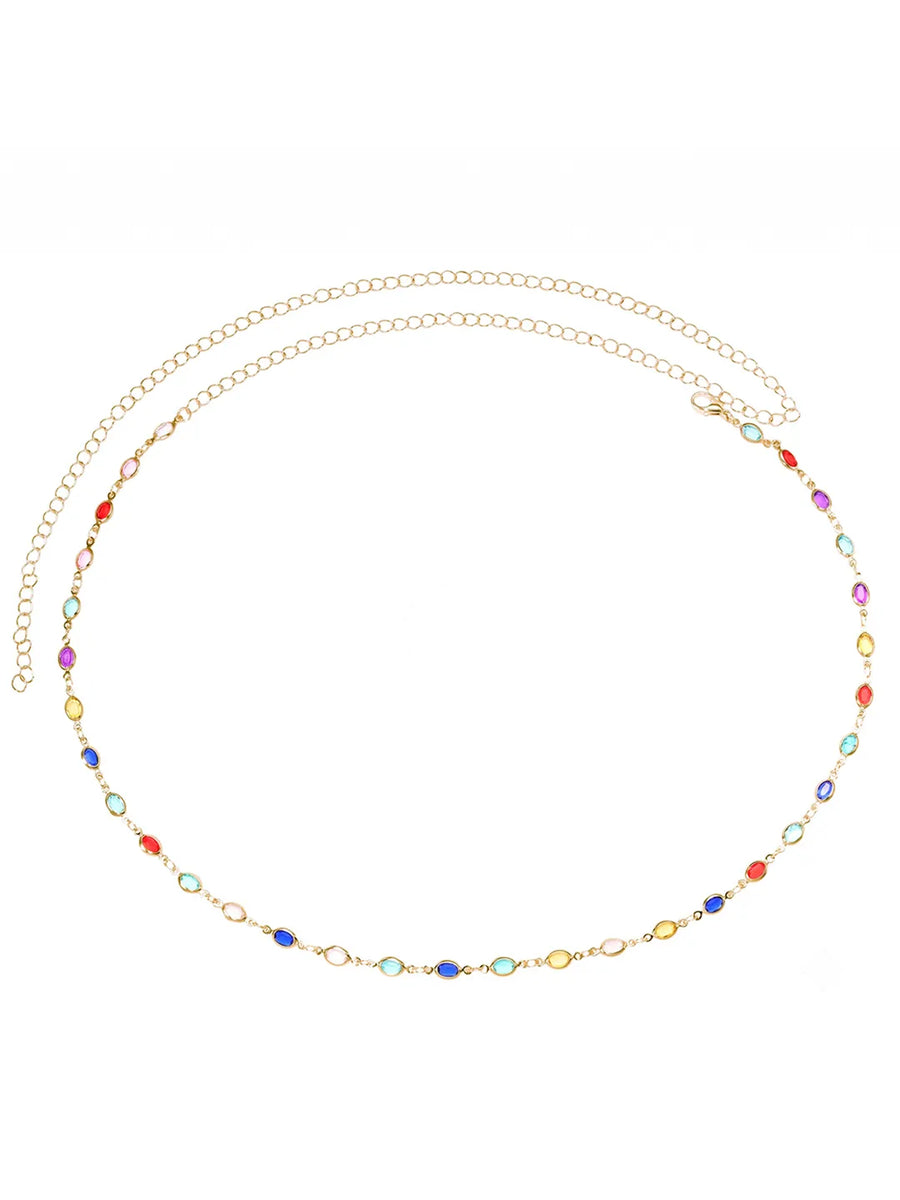 Gold Plated Rainbow Gemstone Belly Chain