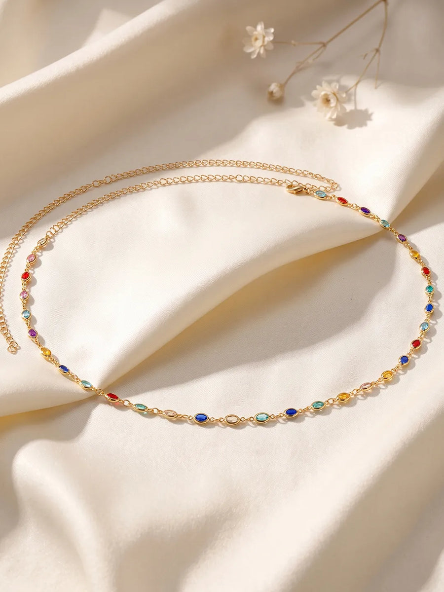 Gold Plated Rainbow Gemstone Belly Chain