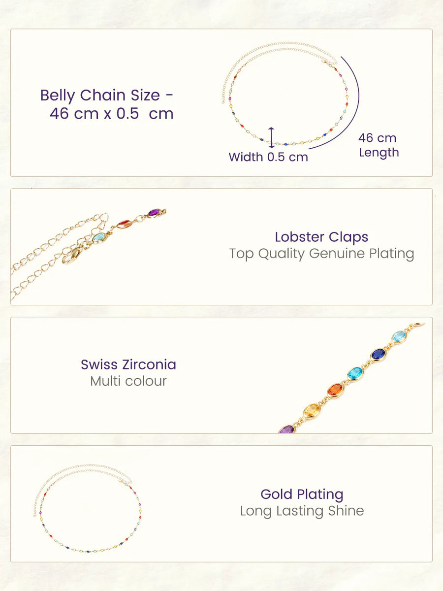 Gold Plated Rainbow Gemstone Belly Chain