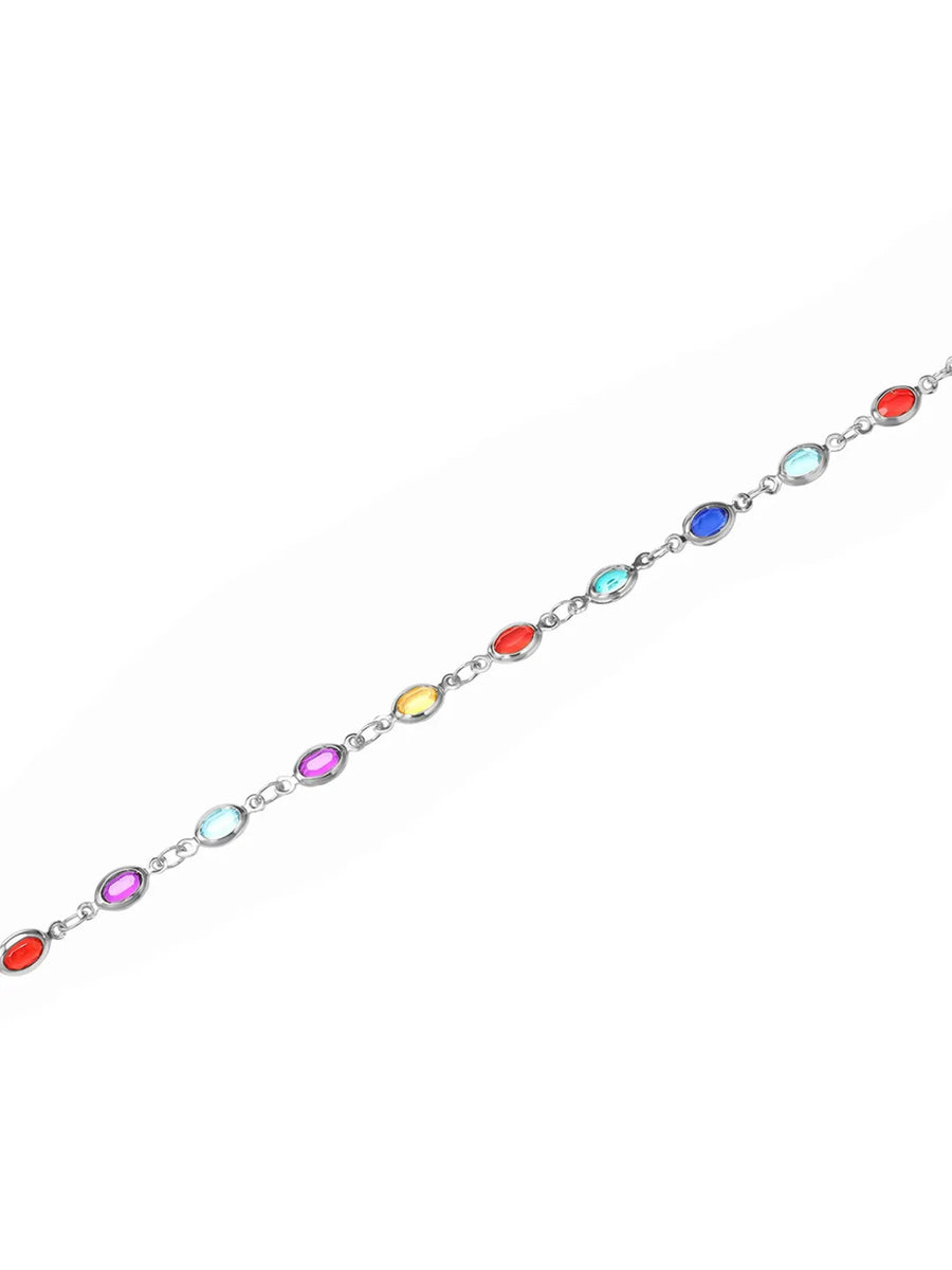 Rhodium Plated Rainbow Gemstone Belly Chain