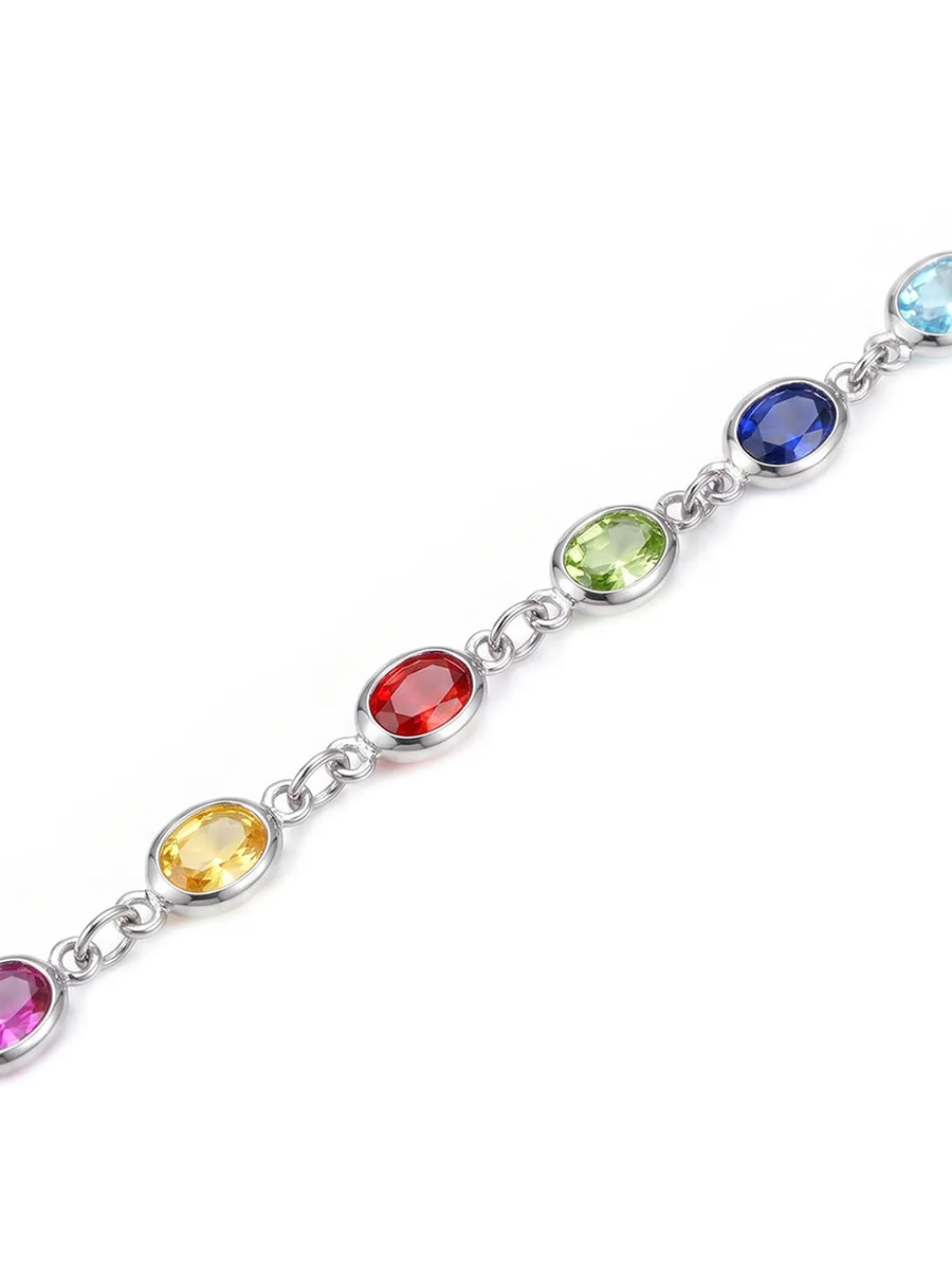 Rhodium Plated Rainbow Gemstone Belly Chain