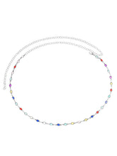 Rhodium Plated Rainbow Gemstone Belly Chain
