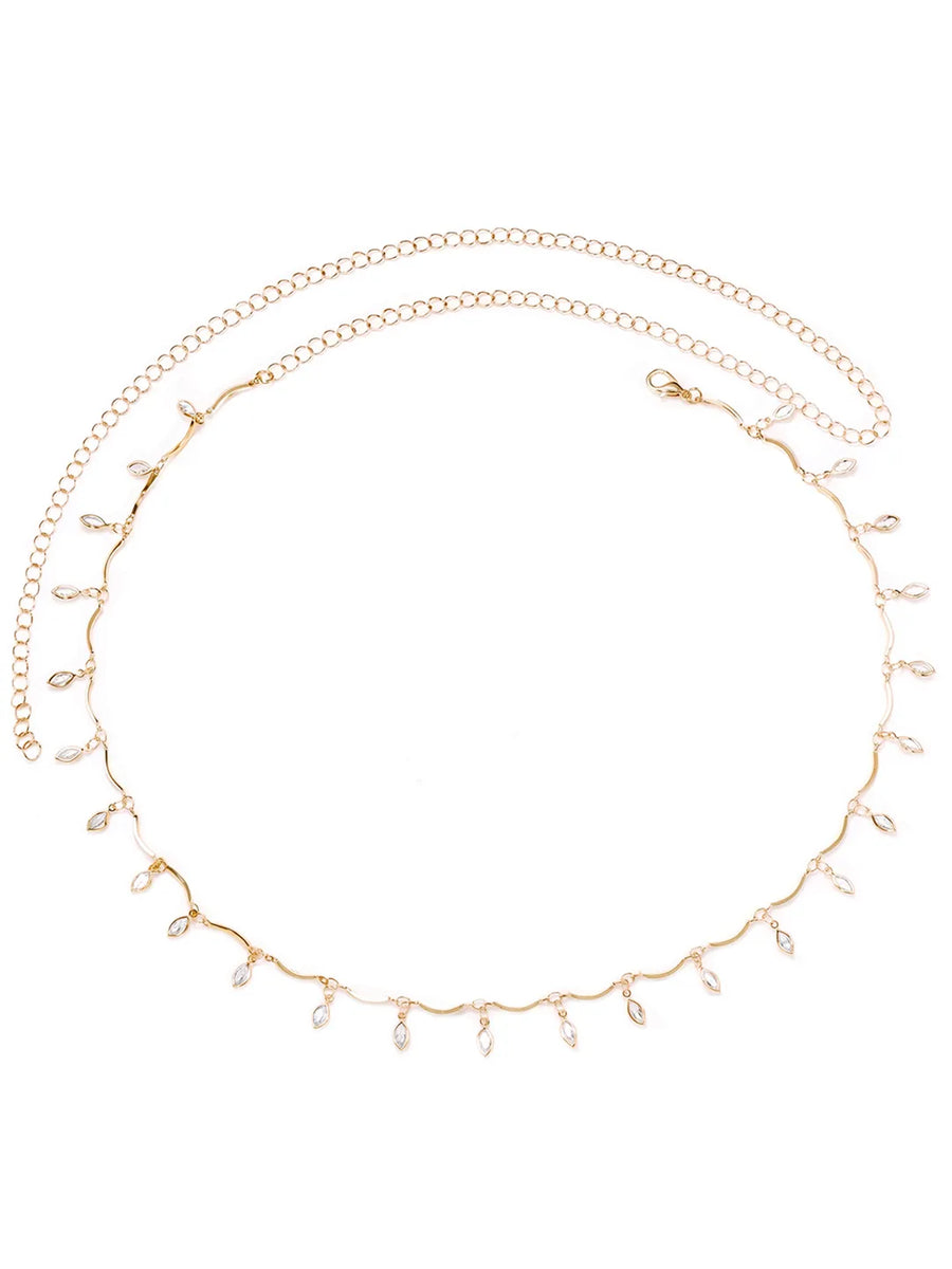 Gold Plated Dewdrop Leaf Belly Chain