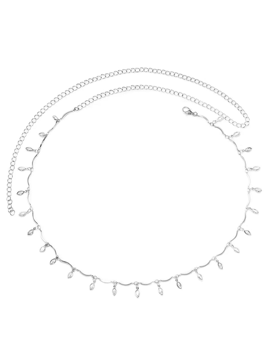 Rhodium Plated Dewdrop Leaf Belly Chain