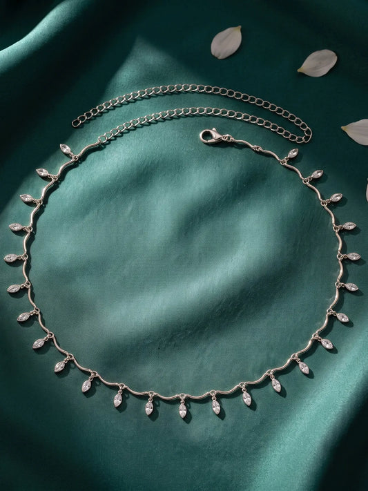 Rhodium Plated Dewdrop Leaf Belly Chain