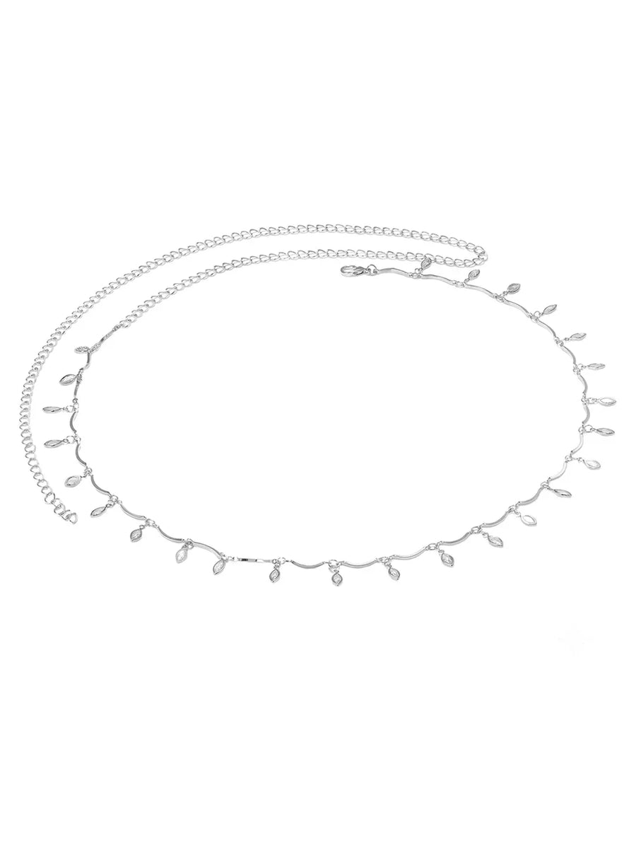 Rhodium Plated Dewdrop Leaf Belly Chain