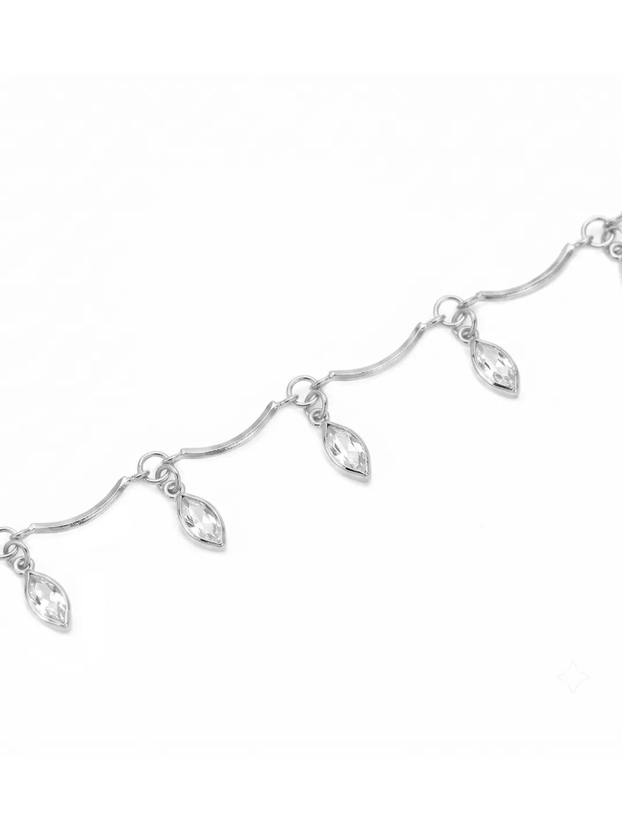Rhodium Plated Dewdrop Leaf Belly Chain