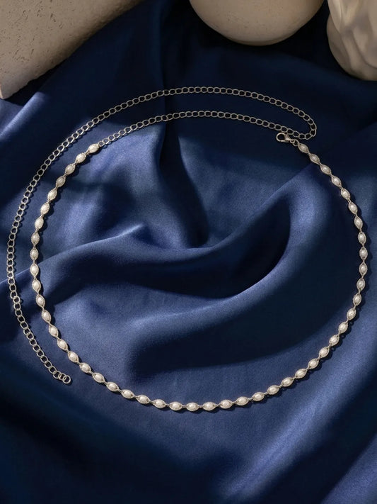 Rhodium Plated Droplet Crystal Belly Chain