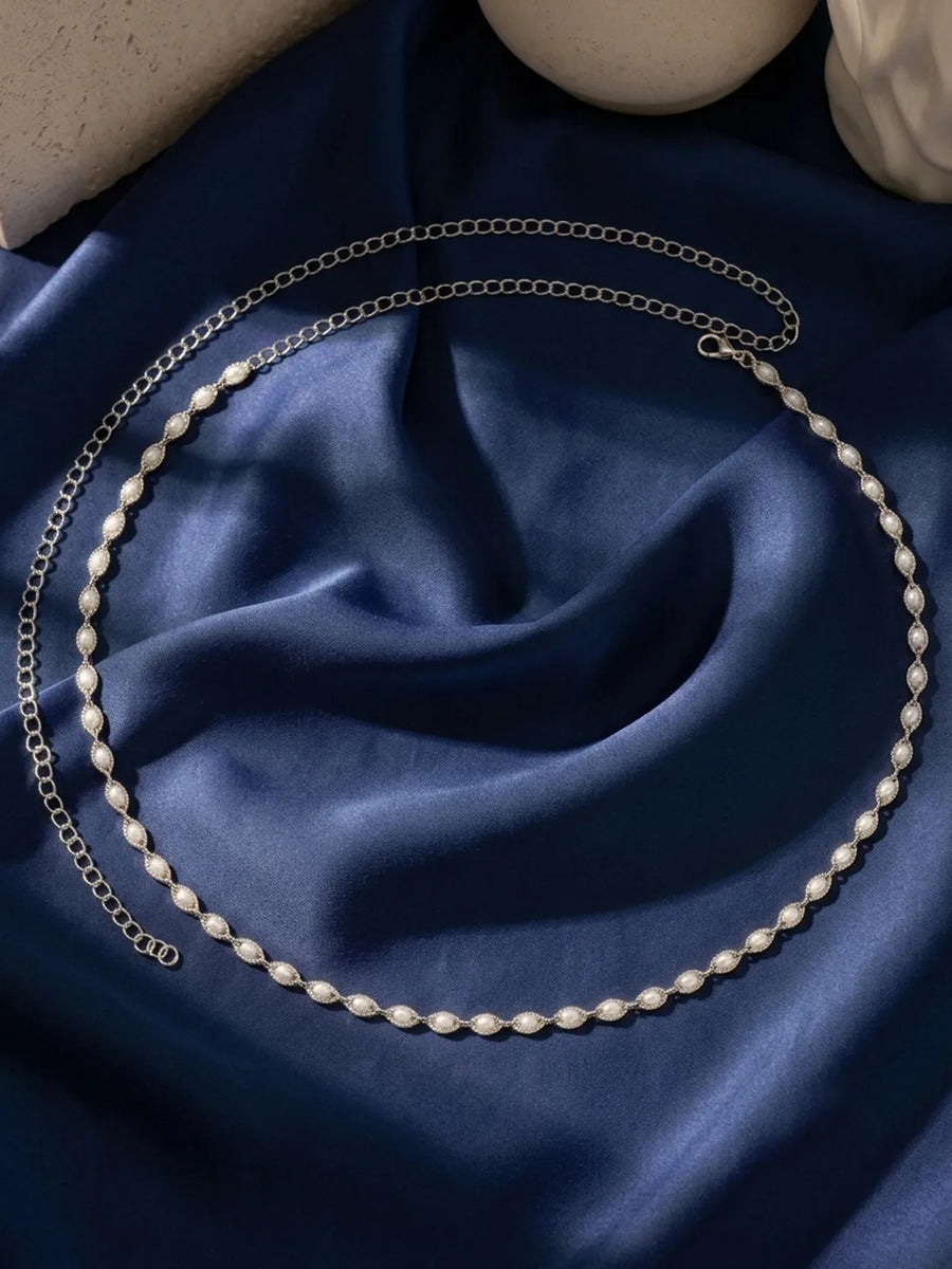Rhodium Plated Droplet Crystal Belly Chain