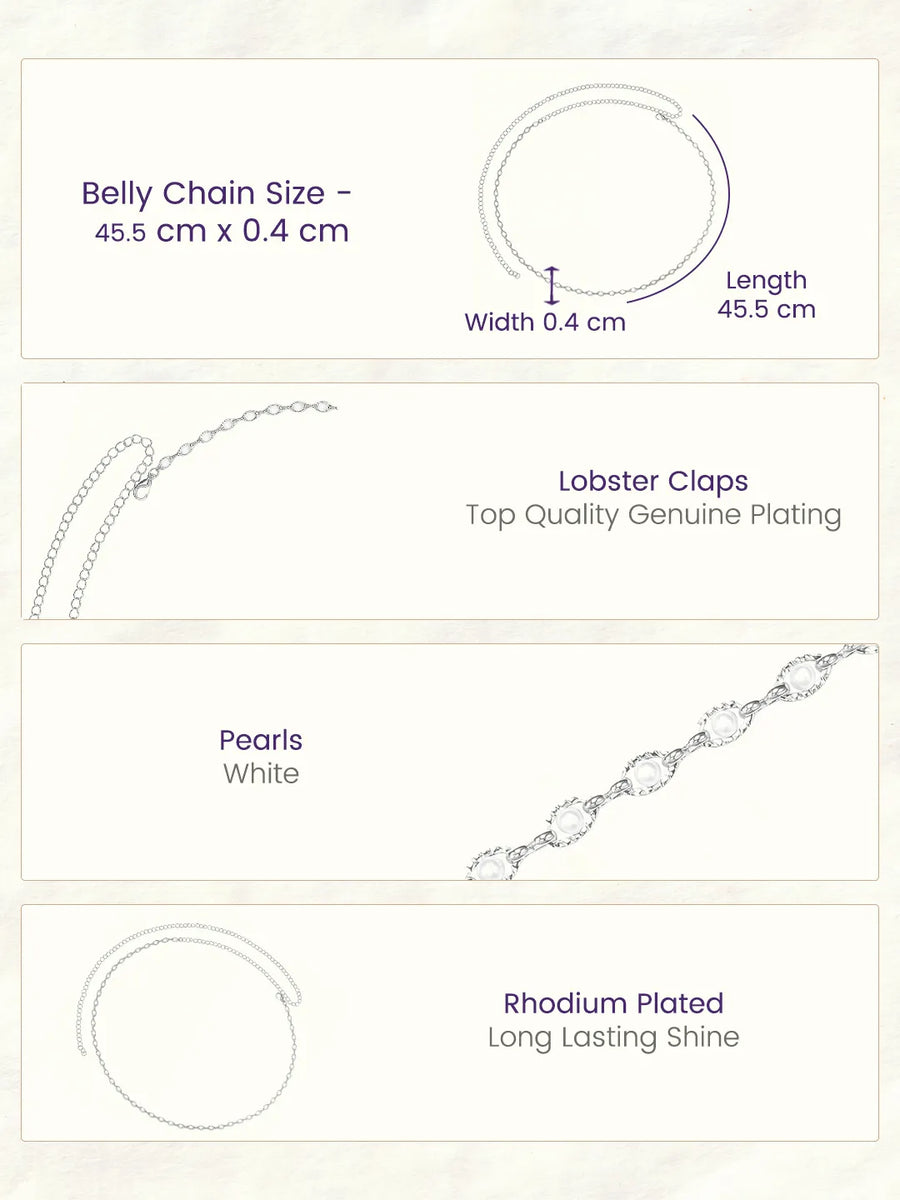 Rhodium Plated Droplet Crystal Belly Chain