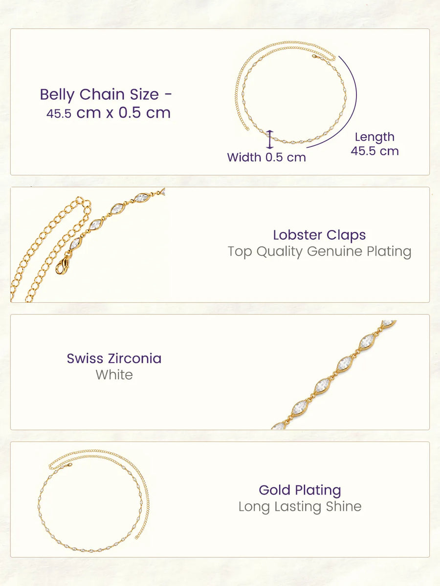 Gold Plated Marquise Crystal Belly Chain
