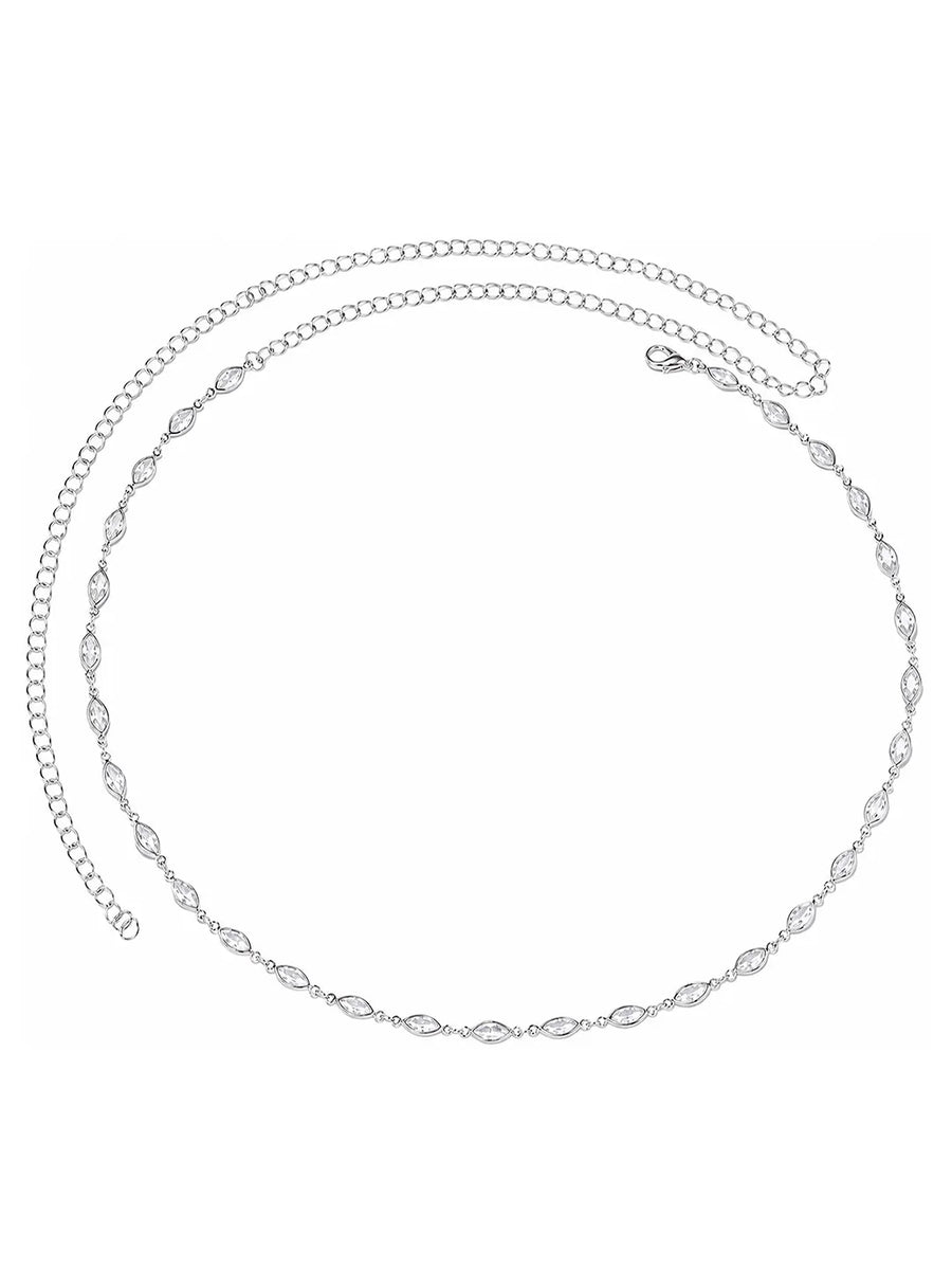 Rhodium Plated Marquise Crystal Belly Chain