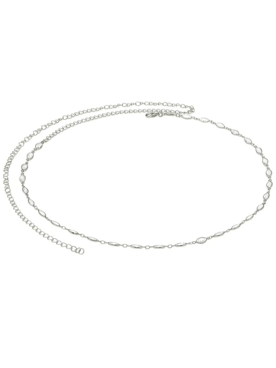 Rhodium Plated Marquise Crystal Belly Chain