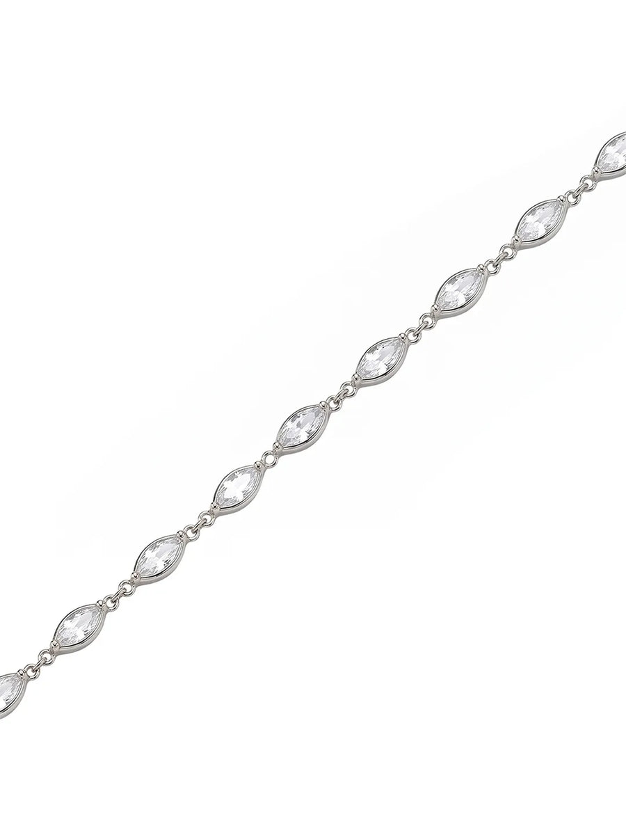 Rhodium Plated Marquise Crystal Belly Chain