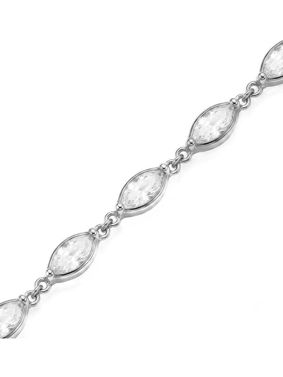 Rhodium Plated Marquise Crystal Belly Chain