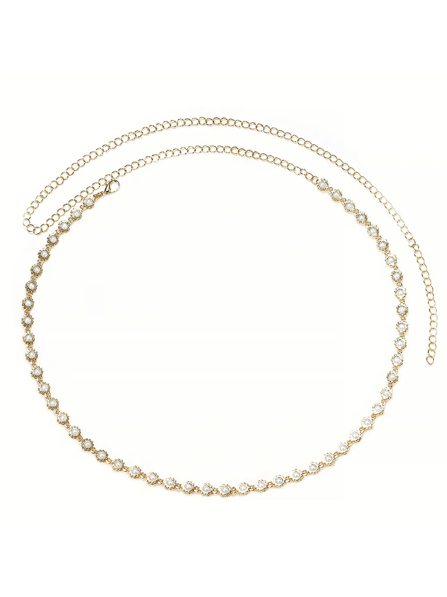 Gold Plated Pearl Rosette Belly Chain