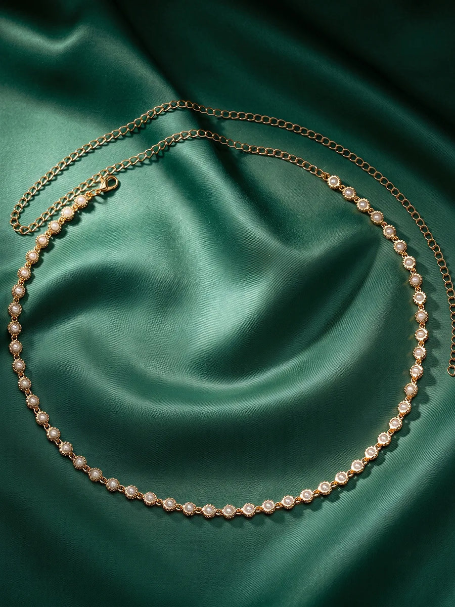Gold Plated Pearl Rosette Belly Chain