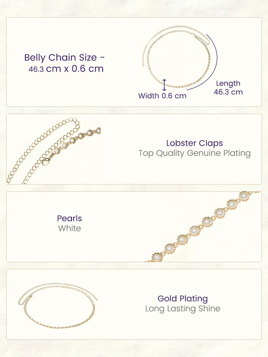 Gold Plated Pearl Rosette Belly Chain