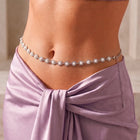 Rhodium Plated Pearl Rosette Belly Chain