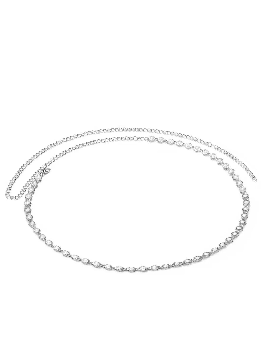 Rhodium Plated Pearl Rosette Belly Chain