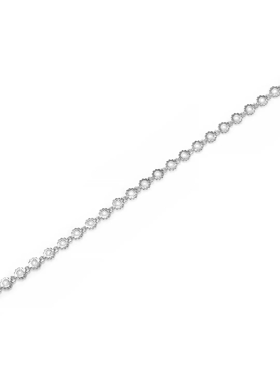 Rhodium Plated Pearl Rosette Belly Chain