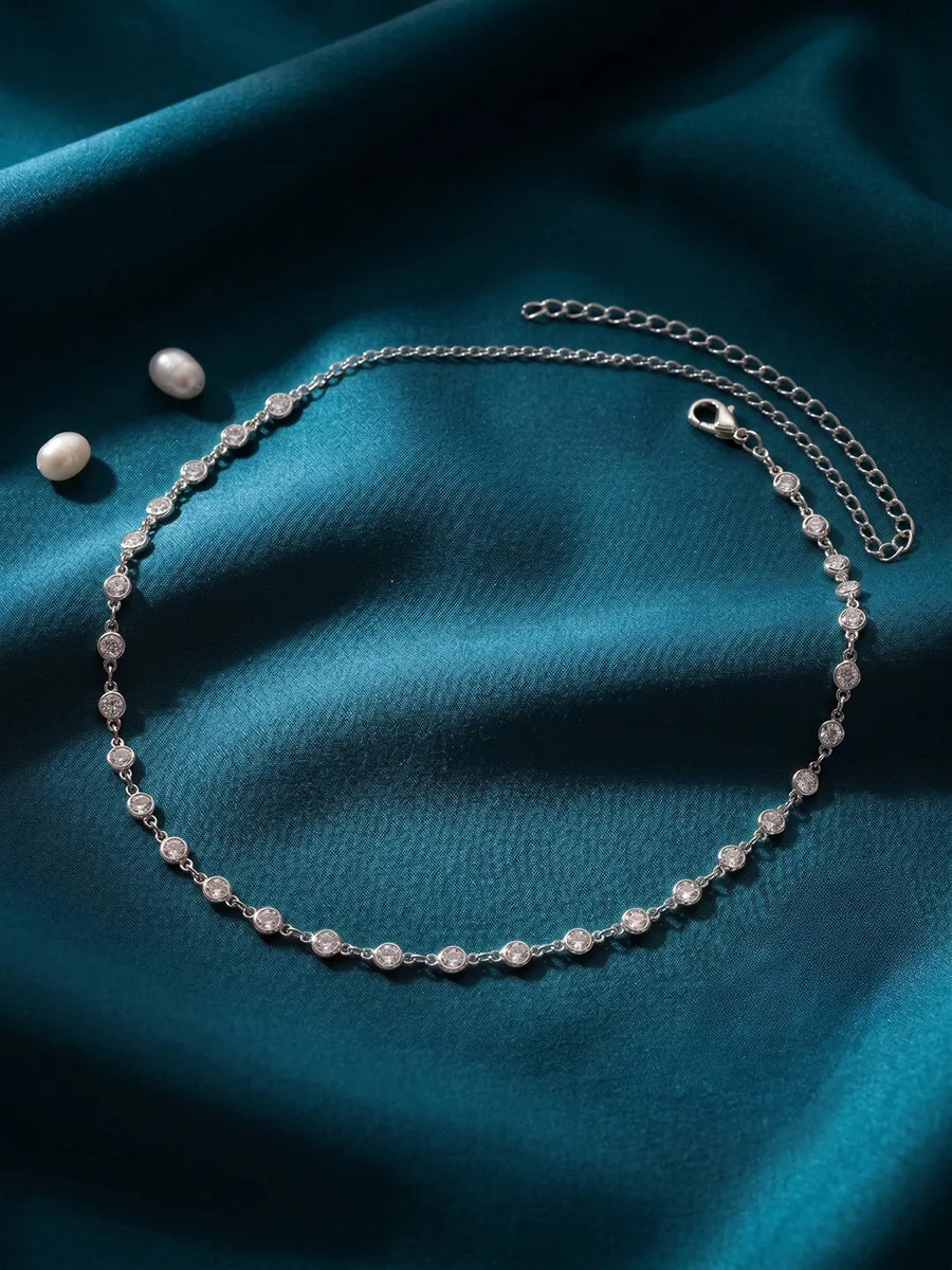 Rhodium Plated Crystal Sequence Belly Chain