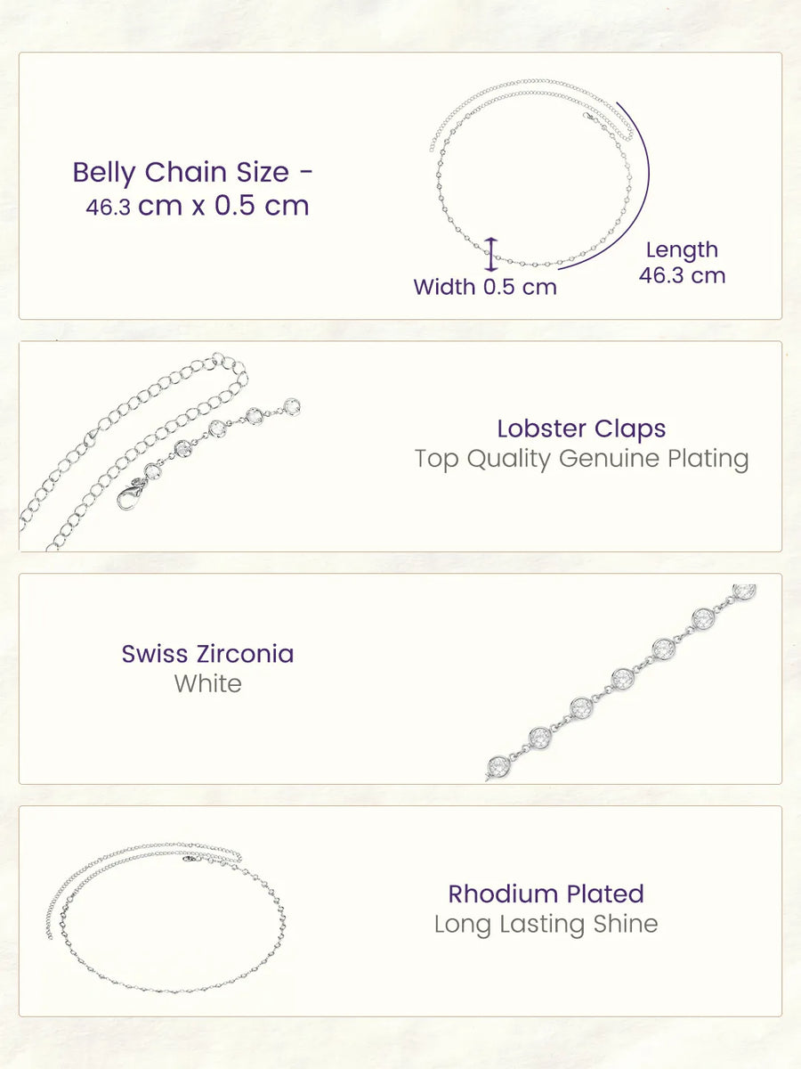 Rhodium Plated Crystal Sequence Belly Chain