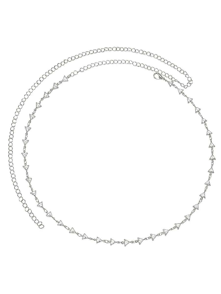 Rhodium Plated Faceted Triangle Belly Chain