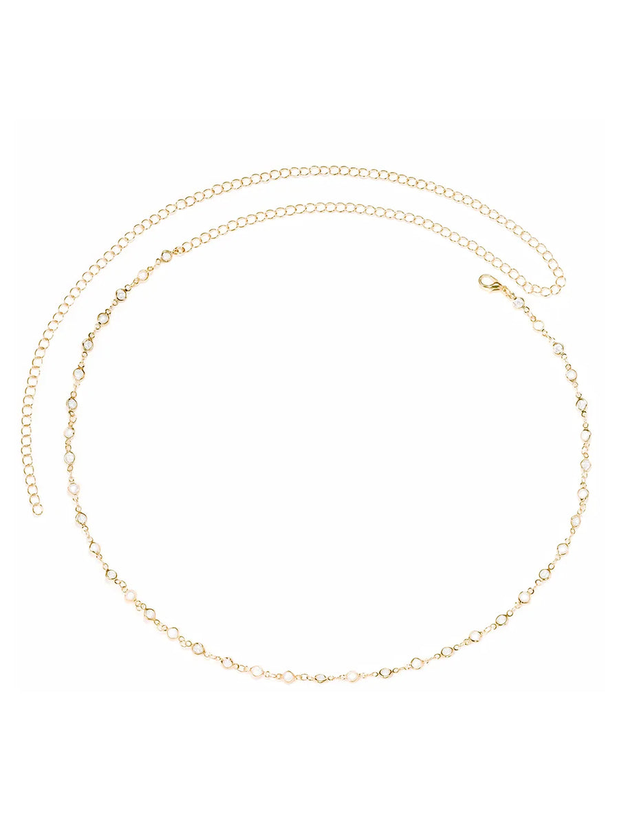 Gold Plated Pearl Crystal Belly Chain