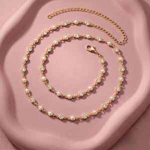 Gold Plated Pearl Crystal Belly Chain