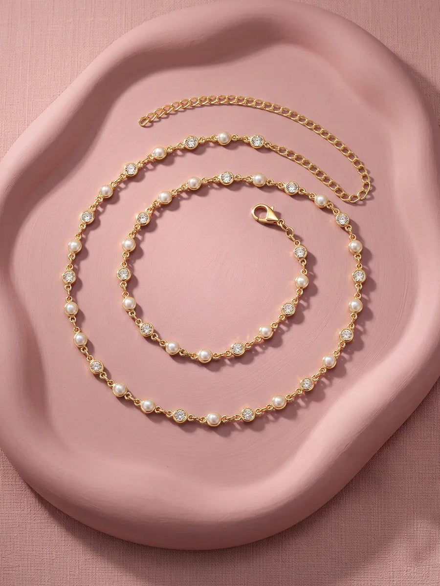 Gold Plated Pearl Crystal Belly Chain