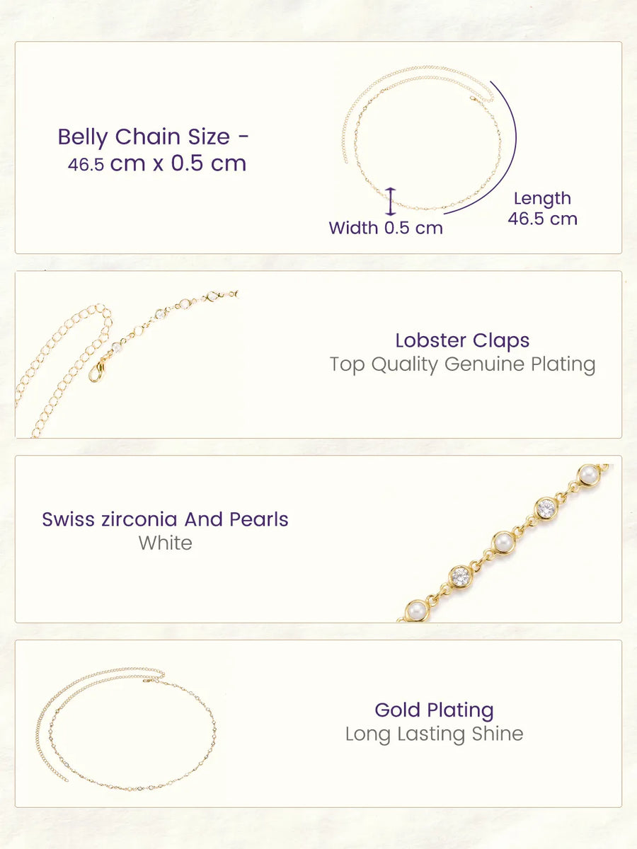 Gold Plated Pearl Crystal Belly Chain