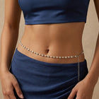 Rhodium Plated Pearl Crystal Belly Chain