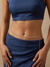 Rhodium Plated Pearl Crystal Belly Chain