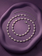 Rhodium Plated Pearl Crystal Belly Chain