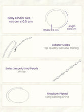 Rhodium Plated Pearl Crystal Belly Chain
