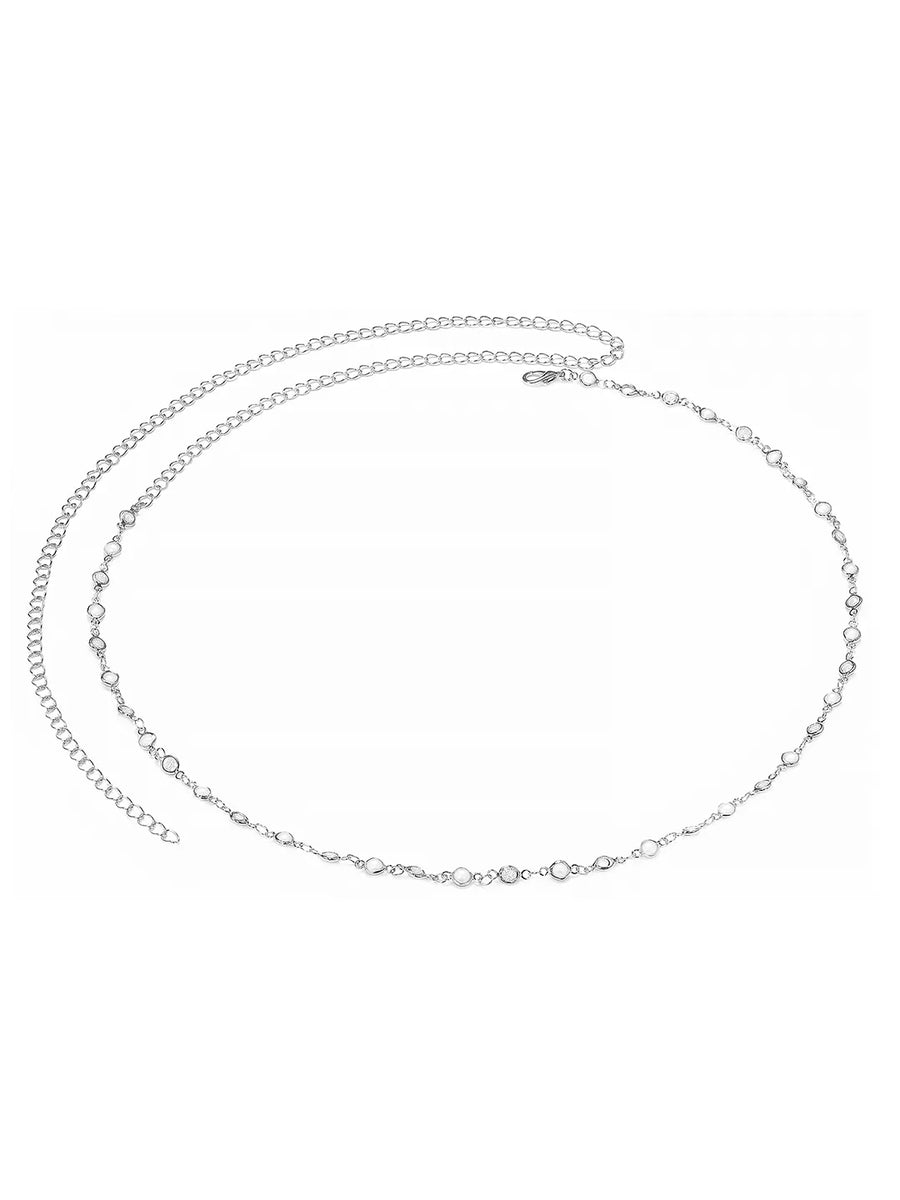Rhodium Plated Pearl Crystal Belly Chain