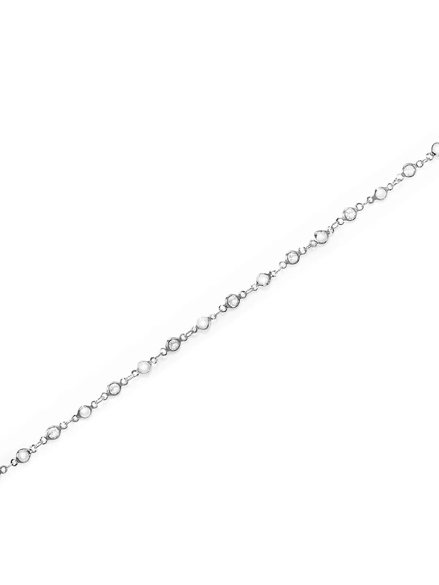 Rhodium Plated Pearl Crystal Belly Chain