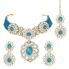 Gold Plated Blue Beaded Kundan Choker Set