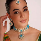 Gold Plated Blue Beaded Kundan Choker Set