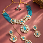 Gold Plated Blue Beaded Kundan Choker Set
