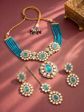 Gold Plated Blue Beaded Kundan Choker Set