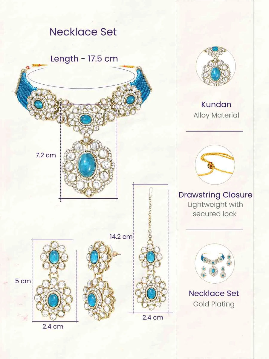 Gold Plated Blue Beaded Kundan Choker Set